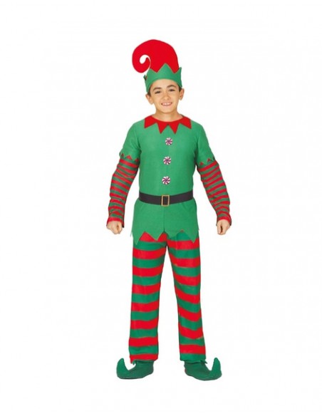 Disfraz Elfo verde rayas rojas infantil