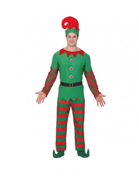 Disfraz Elfo verde pantalón rayas adulto