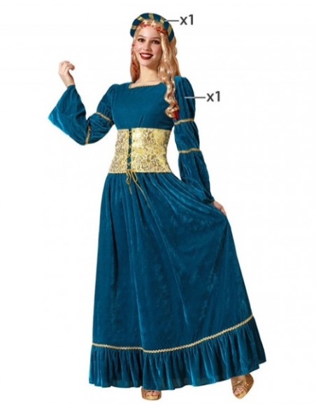 Disfraz Reina medieval azul para mujer