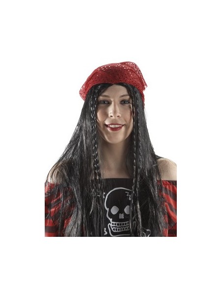 Pañuelo Pirata rojo con pelo