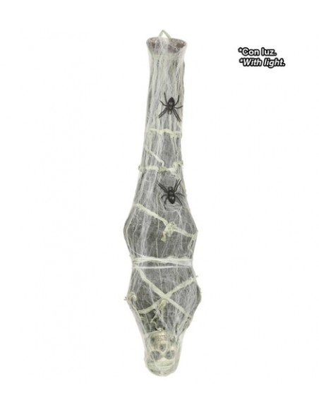 Colgante esqueleto en tela araña 120cm