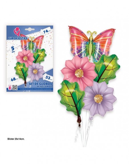 Set Globos foil Flores y mariposas