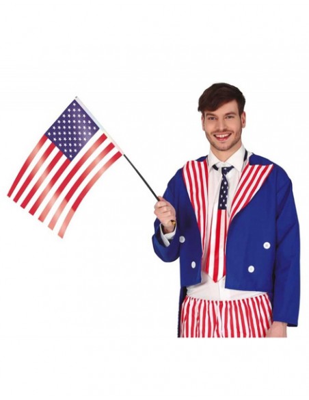 Bandera americana con palo 35x45cms.