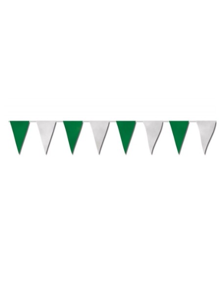 Tira bandera triangular papel verde/blan